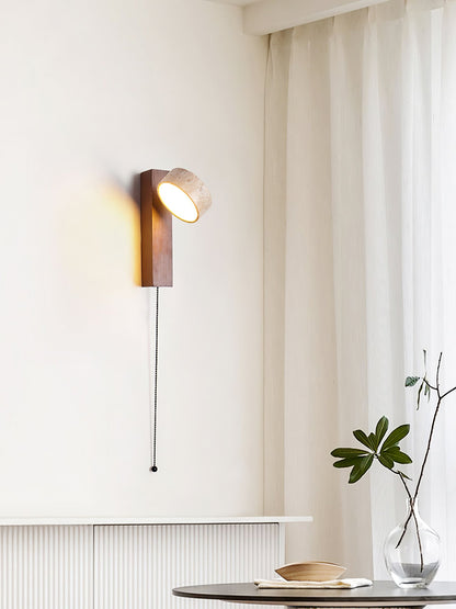 Grove Beam Wall Lamp | Yellow Travertine, Wood, Acrylic | Wall Mount