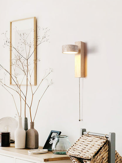 Grove Beam Wall Lamp | Yellow Travertine, Wood, Acrylic | Wall Mount