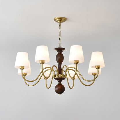 Grove Haven Chandelier | Antique Brass & White Fabric Shade | 3, 6, or 8 Lights