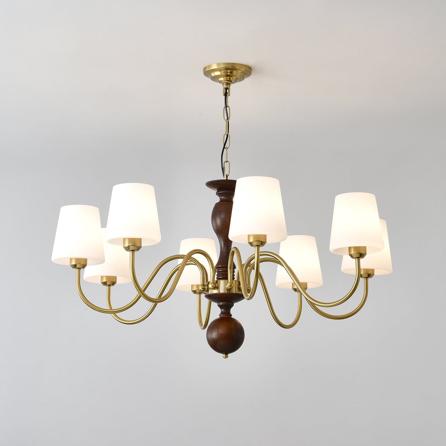 Grove Haven Chandelier | Antique Brass & White Fabric Shade | 3, 6, or 8 Lights