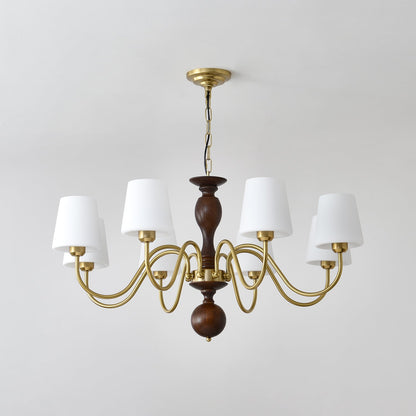 Grove Haven Chandelier | Antique Brass & White Fabric Shade | 3, 6, or 8 Lights