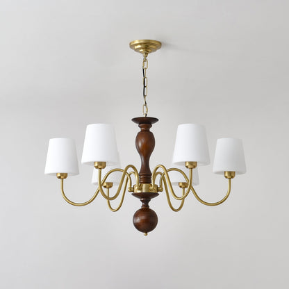 Grove Haven Chandelier | Antique Brass & White Fabric Shade | 3, 6, or 8 Lights