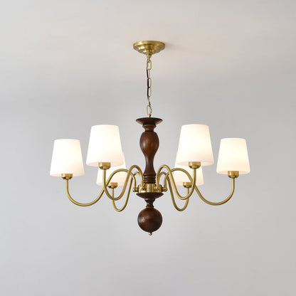 Grove Haven Chandelier | Antique Brass & White Fabric Shade | 3, 6, or 8 Lights
