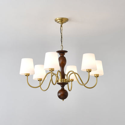Grove Haven Chandelier | Antique Brass & White Fabric Shade | 3, 6, or 8 Lights