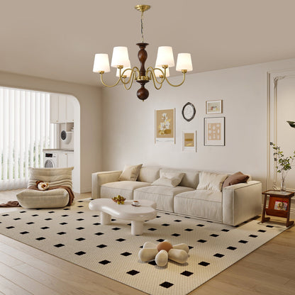 Grove Haven Chandelier | Antique Brass & White Fabric Shade | 3, 6, or 8 Lights