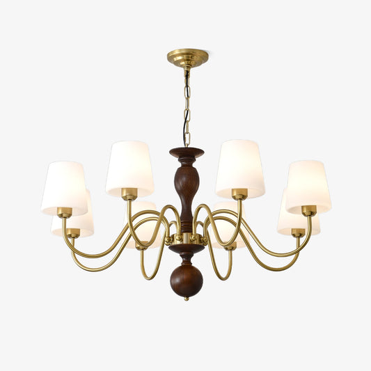 Grove Haven Chandelier | Antique Brass & White Fabric Shade | 3, 6, or 8 Lights