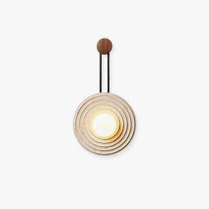 Growth Ring Wall Lamp | Yellow Travertine, Wood, Glass | Beige, Dark Walnut, Wood Color