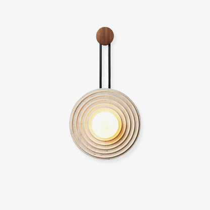 Growth Ring Wall Lamp | Yellow Travertine, Wood, Glass | Beige, Dark Walnut, Wood Color