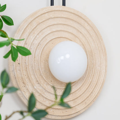 Growth Ring Wall Lamp | Yellow Travertine, Wood, Glass | Beige, Dark Walnut, Wood Color
