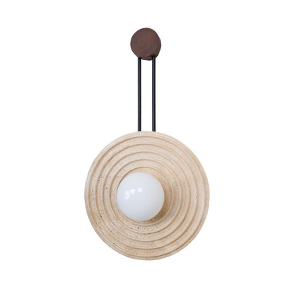 Growth Ring Wall Lamp | Yellow Travertine, Wood, Glass | Beige, Dark Walnut, Wood Color