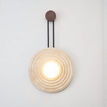 Growth Ring Wall Lamp | Yellow Travertine, Wood, Glass | Beige, Dark Walnut, Wood Color