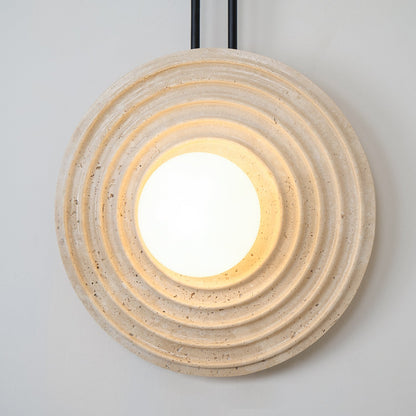 Growth Ring Wall Lamp | Yellow Travertine, Wood, Glass | Beige, Dark Walnut, Wood Color