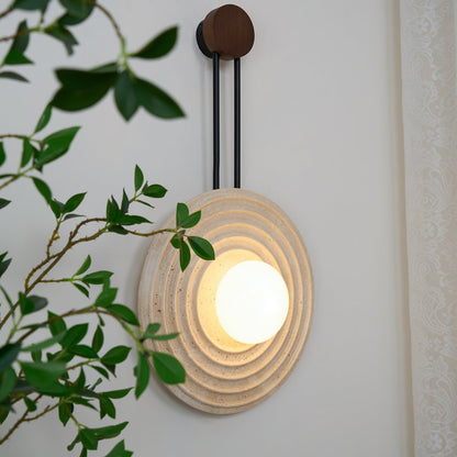 Growth Ring Wall Lamp | Yellow Travertine, Wood, Glass | Beige, Dark Walnut, Wood Color