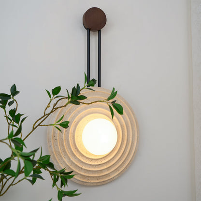 Growth Ring Wall Lamp | Yellow Travertine, Wood, Glass | Beige, Dark Walnut, Wood Color