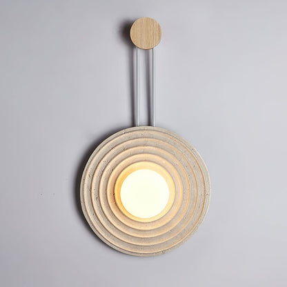 Growth Ring Wall Lamp | Yellow Travertine, Wood, Glass | Beige, Dark Walnut, Wood Color