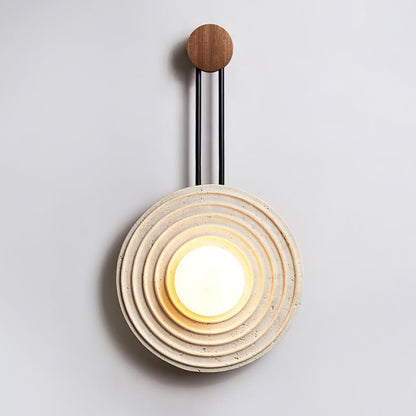 Growth Ring Wall Lamp | Yellow Travertine, Wood, Glass | Beige, Dark Walnut, Wood Color