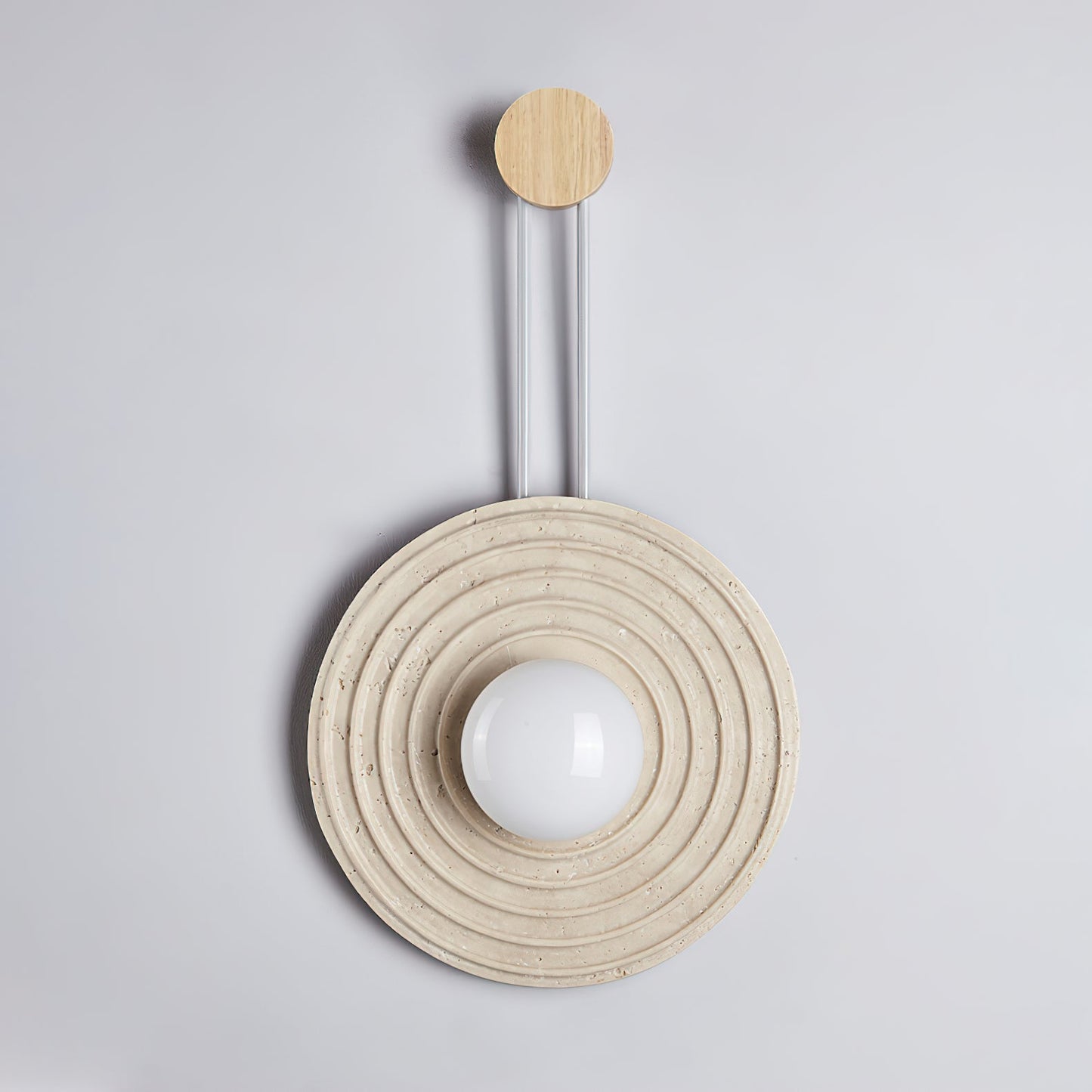 Growth Ring Wall Lamp | Yellow Travertine, Wood, Glass | Beige, Dark Walnut, Wood Color