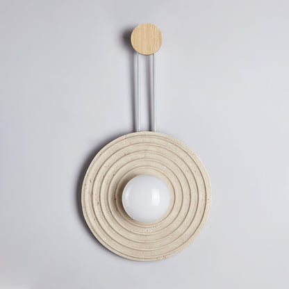 Growth Ring Wall Lamp | Yellow Travertine, Wood, Glass | Beige, Dark Walnut, Wood Color