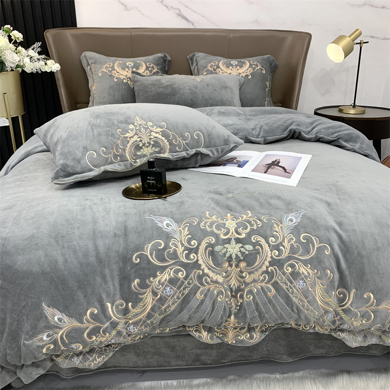 Amara Grey Duvet Cover Set (Soft Velvet Fleece)