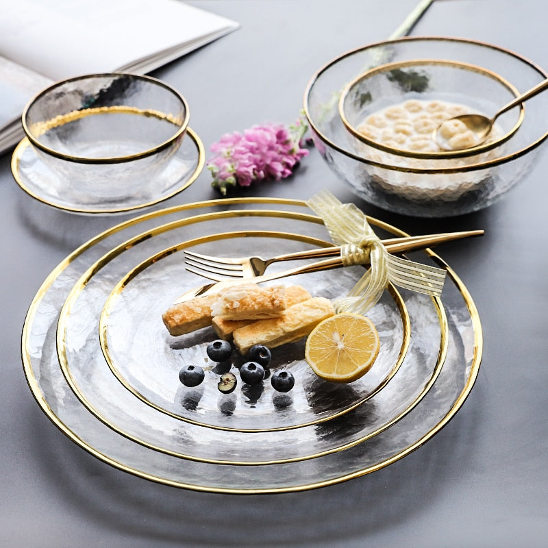Speculo Dinnerware Set | Elegant Glass with Gold Inlay | 4-Piece Set