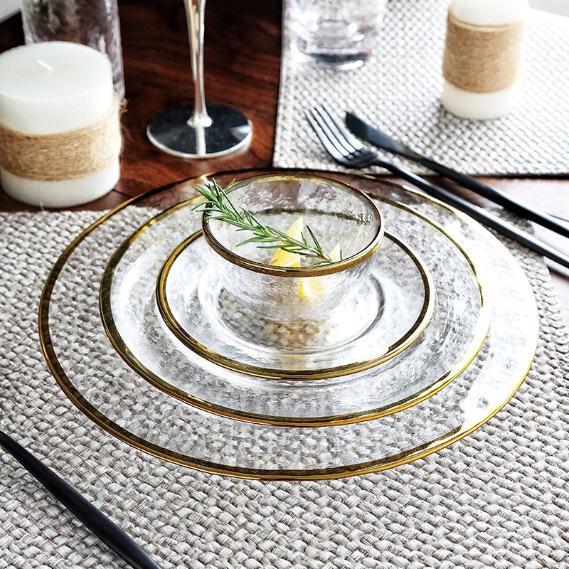 Speculo Dinnerware Set | Elegant Glass with Gold Inlay | 4-Piece Set