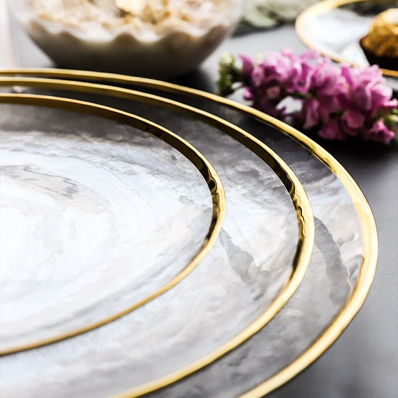 Speculo Dinnerware Set | Elegant Glass with Gold Inlay | 4-Piece Set