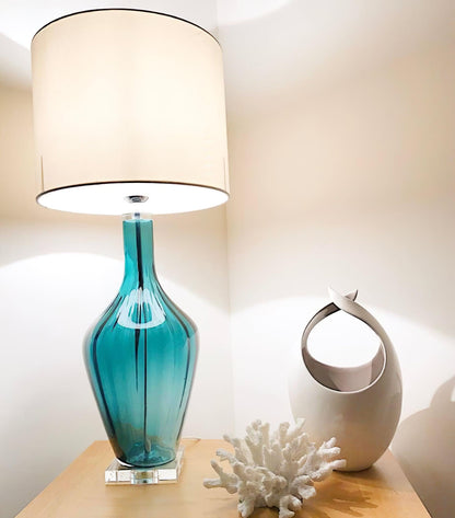 Hagano Table Lamp | Azure Blue Glass | Crystal Details