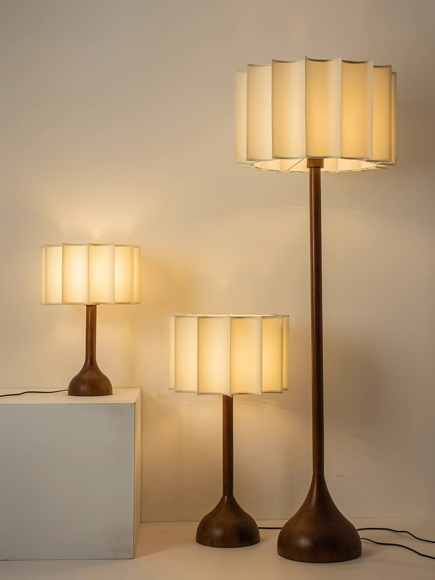 Hakka Table Lamp | Oak Base | Beige Shade | 30cm or 40cm Options
