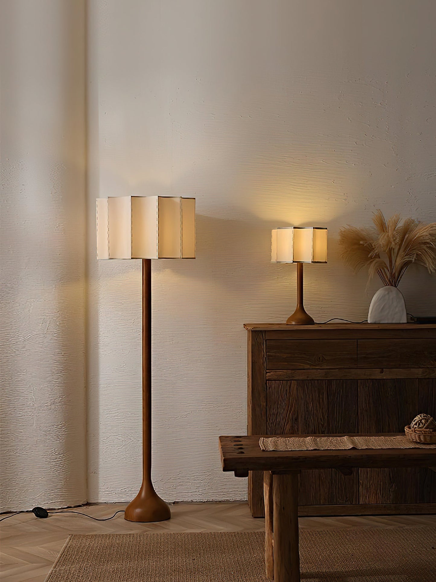 Hakka Table Lamp | Oak Base | Beige Shade | 30cm or 40cm Options