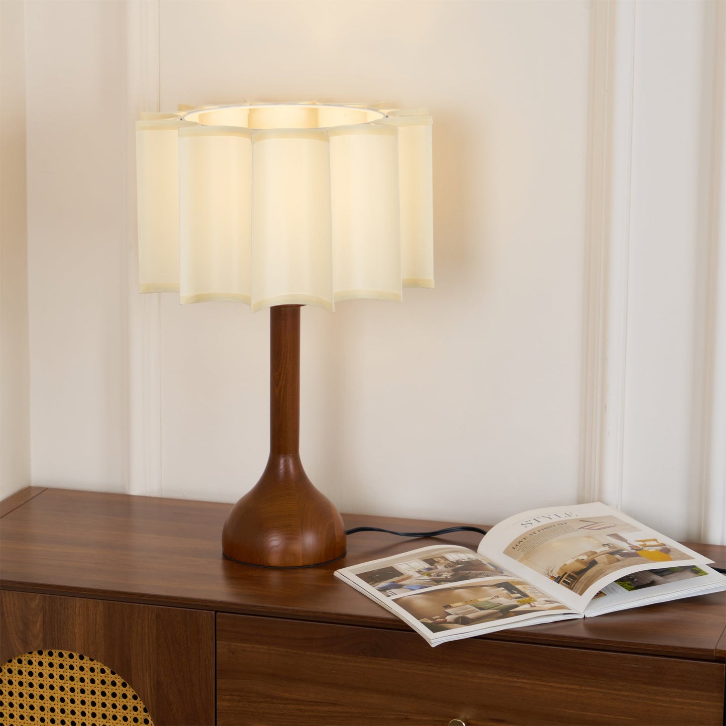 Hakka Table Lamp | Oak Base | Beige Shade | 30cm or 40cm Options