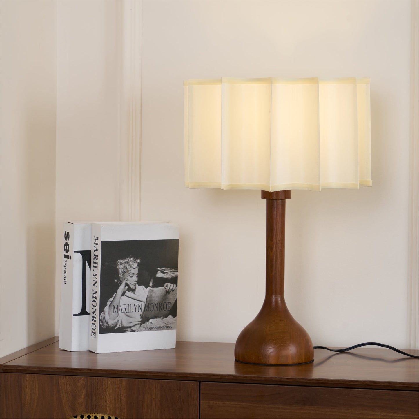 Hakka Table Lamp | Oak Base | Beige Shade | 30cm or 40cm Options