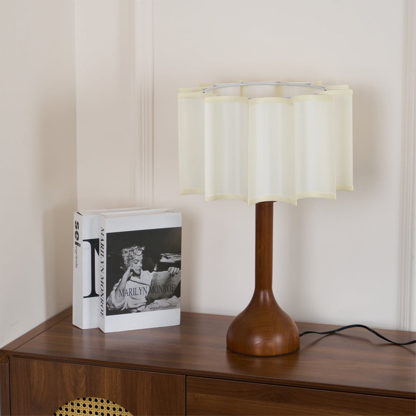 Hakka Table Lamp | Oak Base | Beige Shade | 30cm or 40cm Options