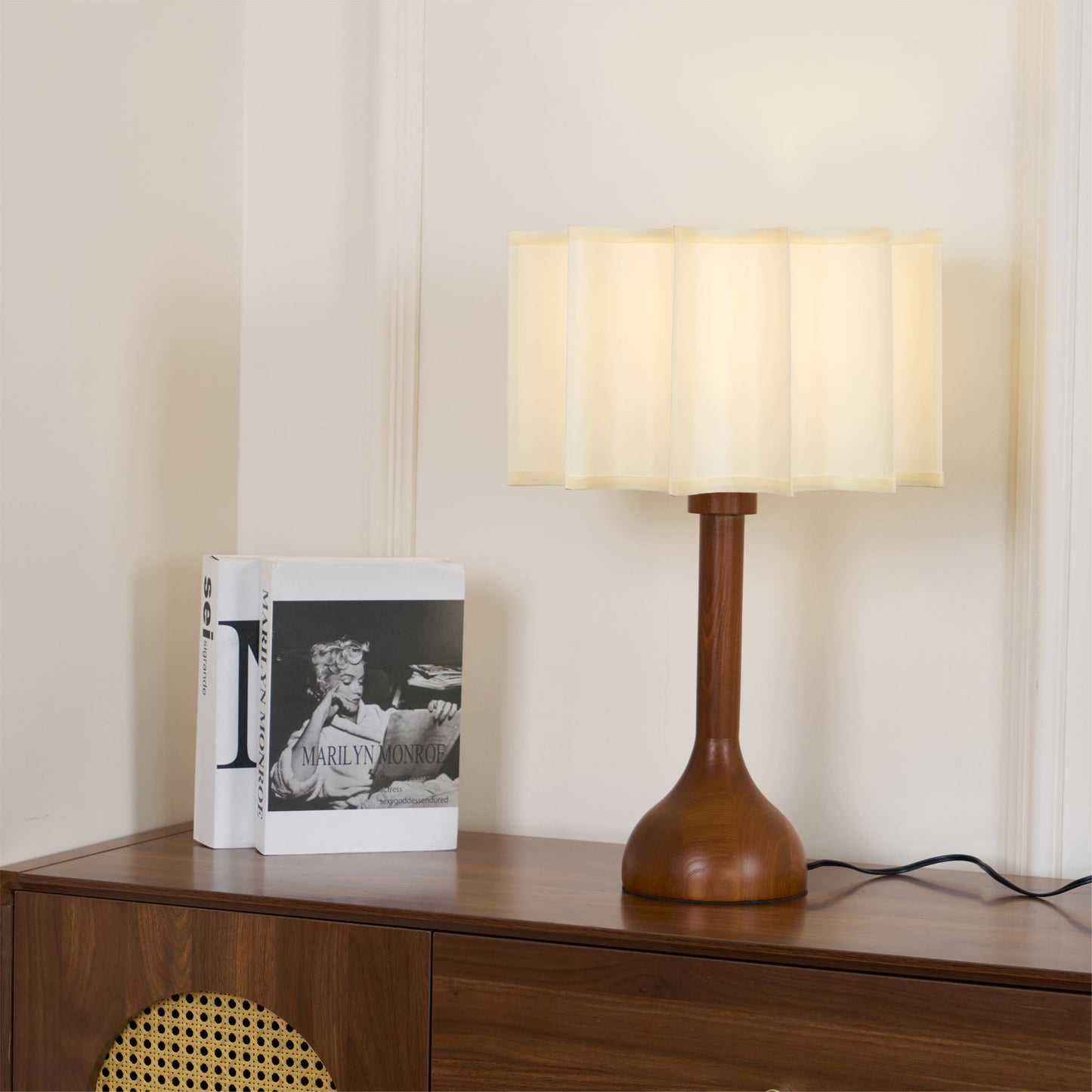 Hakka Table Lamp | Oak Base | Beige Shade | 30cm or 40cm Options