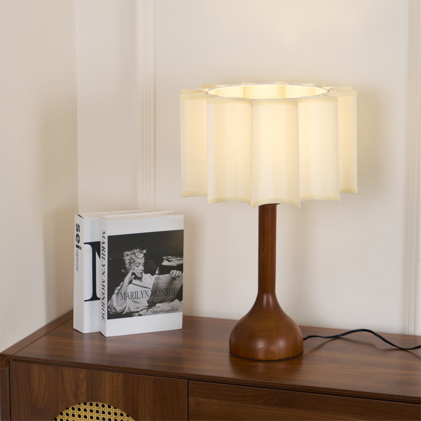 Hakka Table Lamp | Oak Base | Beige Shade | 30cm or 40cm Options