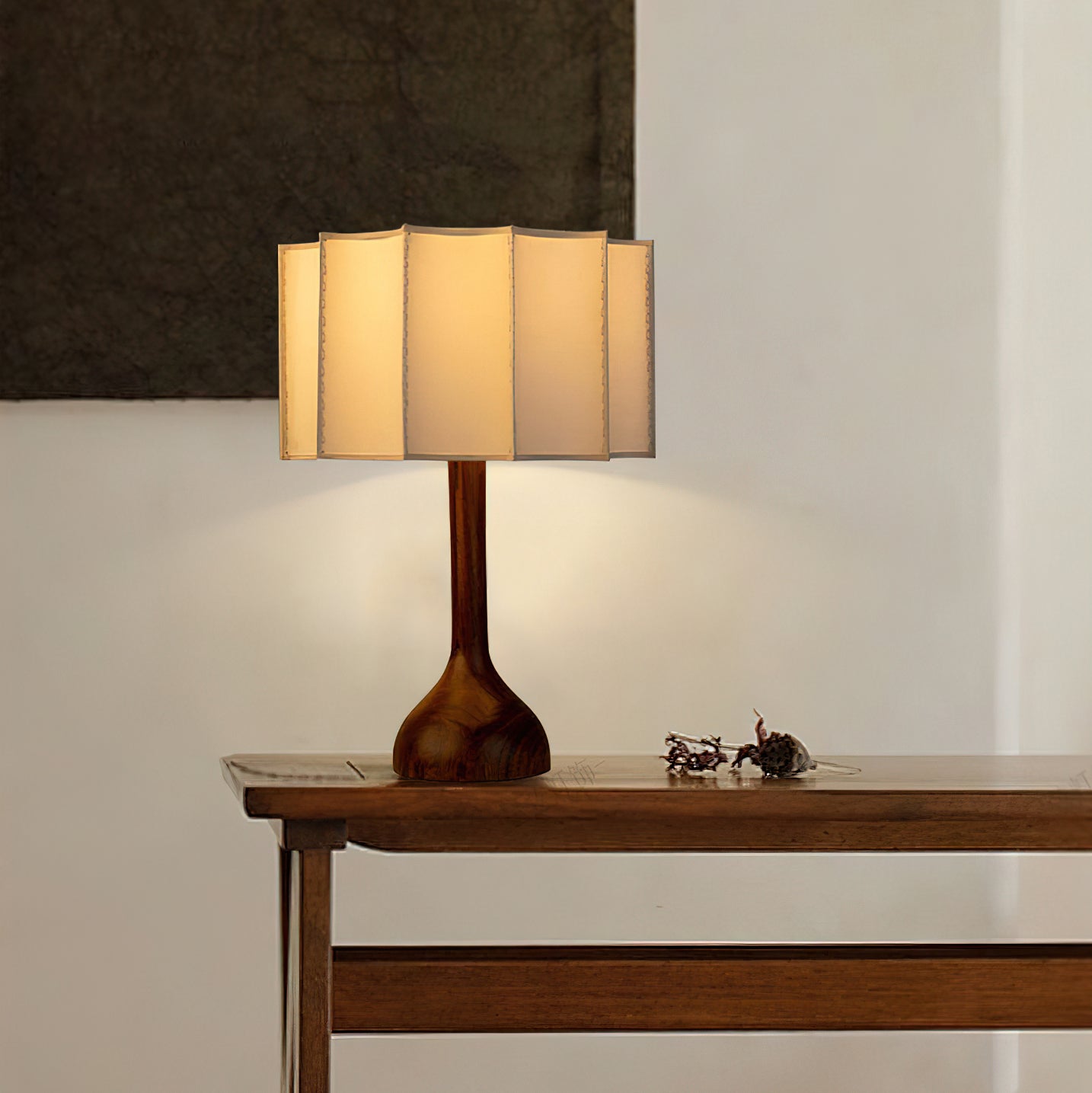 Hakka Table Lamp | Oak Base | Beige Shade | 30cm or 40cm Options