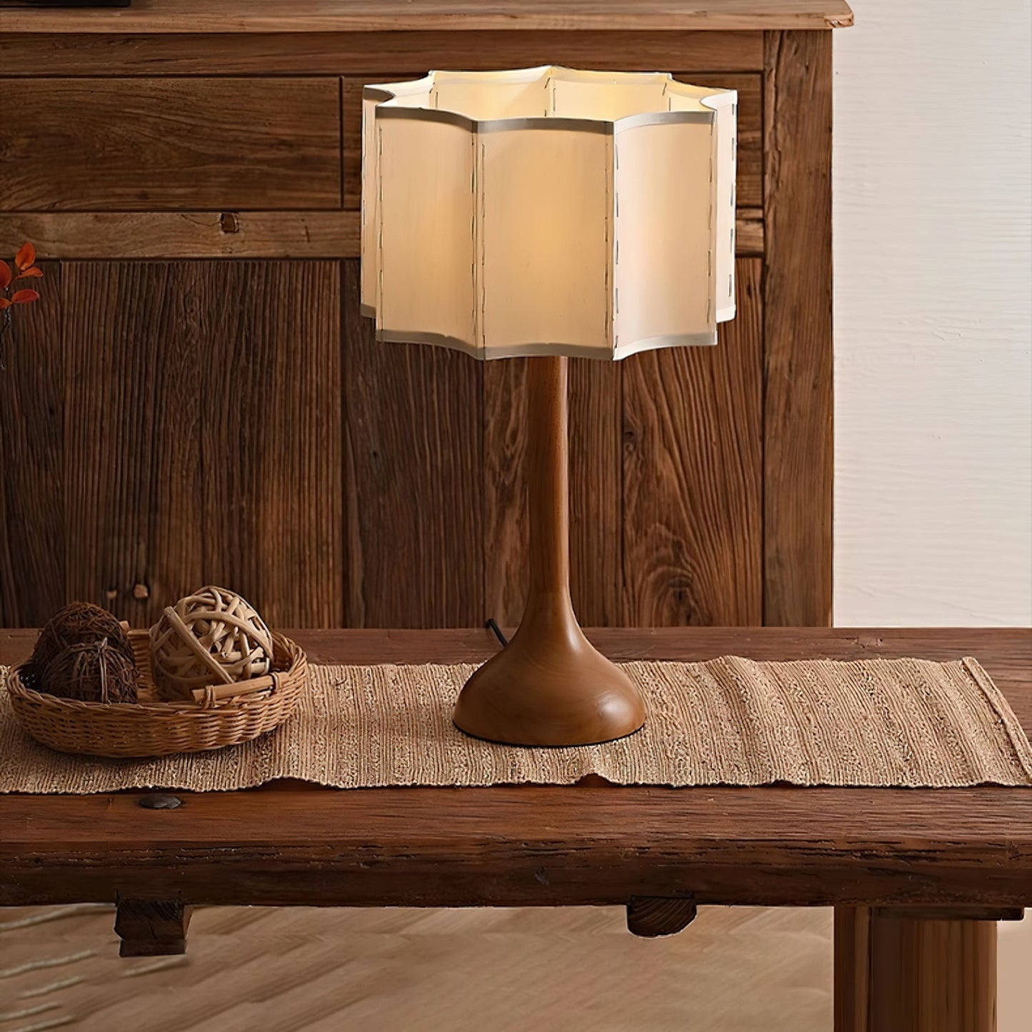 Hakka Table Lamp | Oak Base | Beige Shade | 30cm or 40cm Options