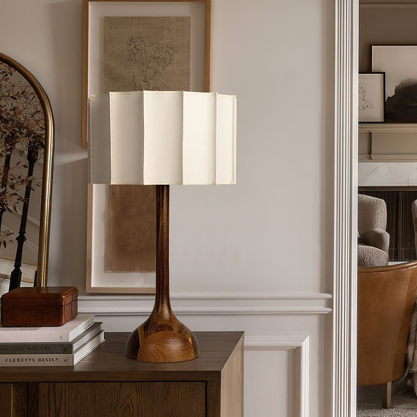 Hakka Table Lamp | Oak Base | Beige Shade | 30cm or 40cm Options