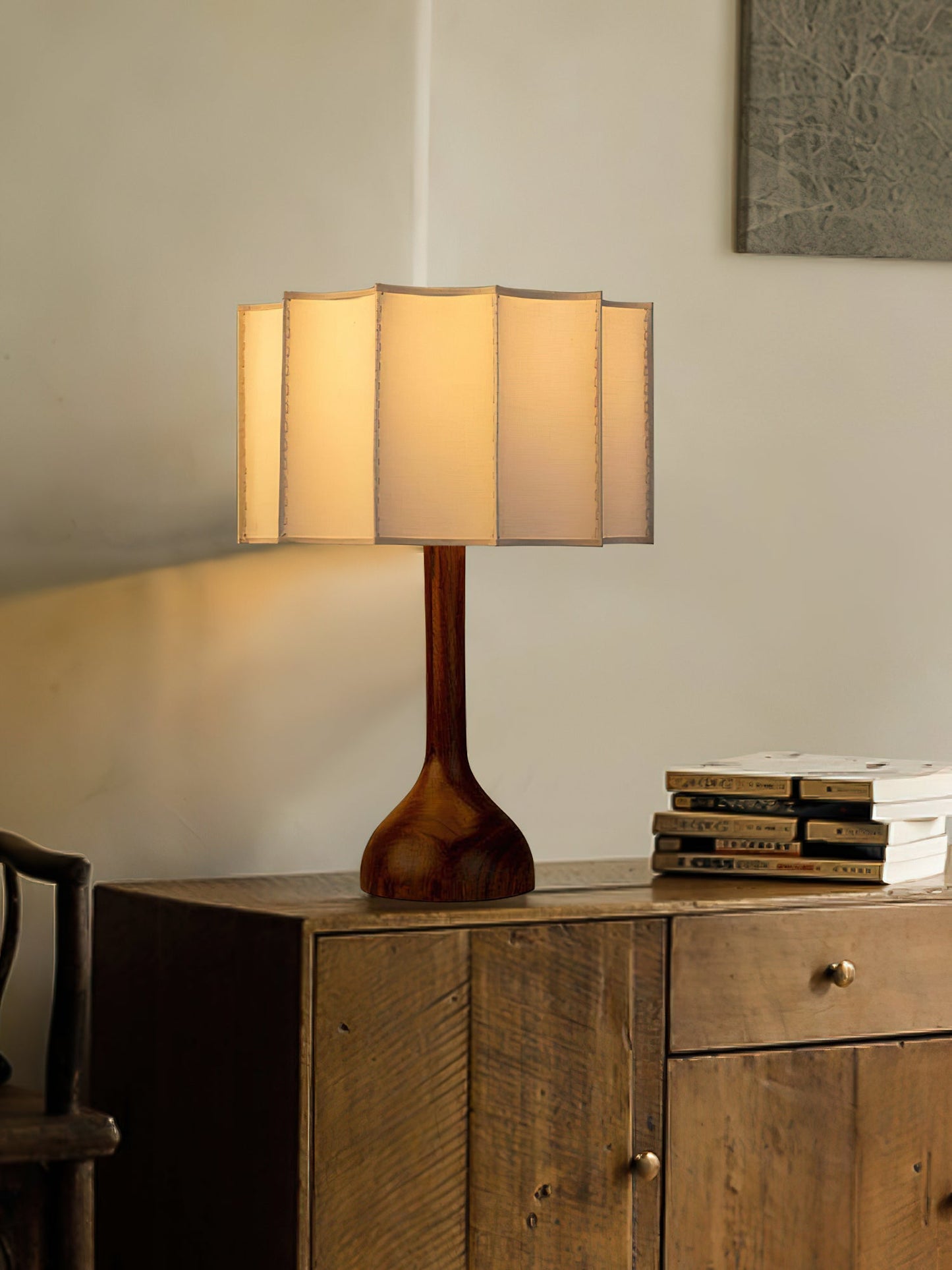 Hakka Table Lamp | Oak Base | Beige Shade | 30cm or 40cm Options