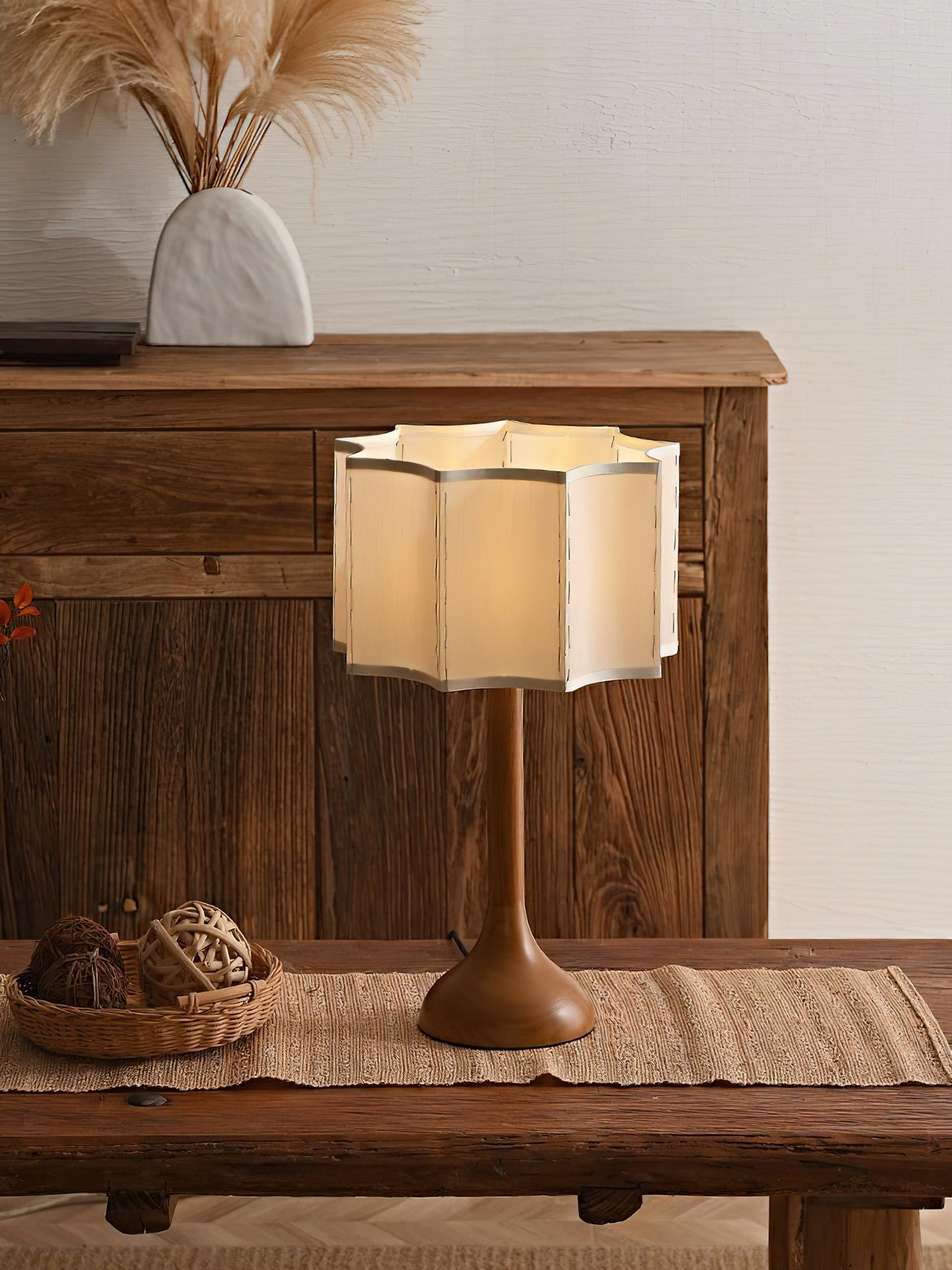 Hakka Table Lamp | Oak Base | Beige Shade | 30cm or 40cm Options