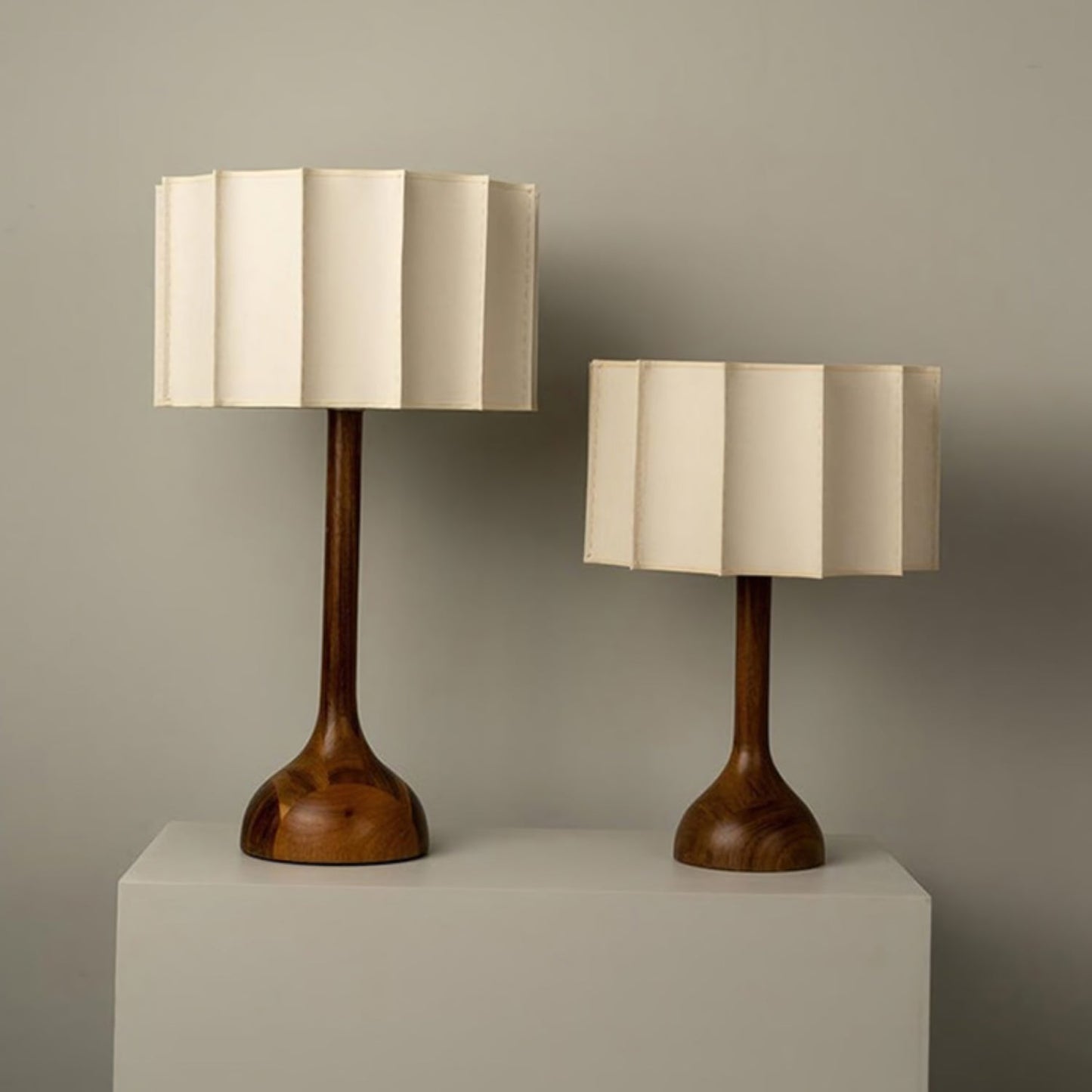 Hakka Table Lamp | Oak Base | Beige Shade | 30cm or 40cm Options