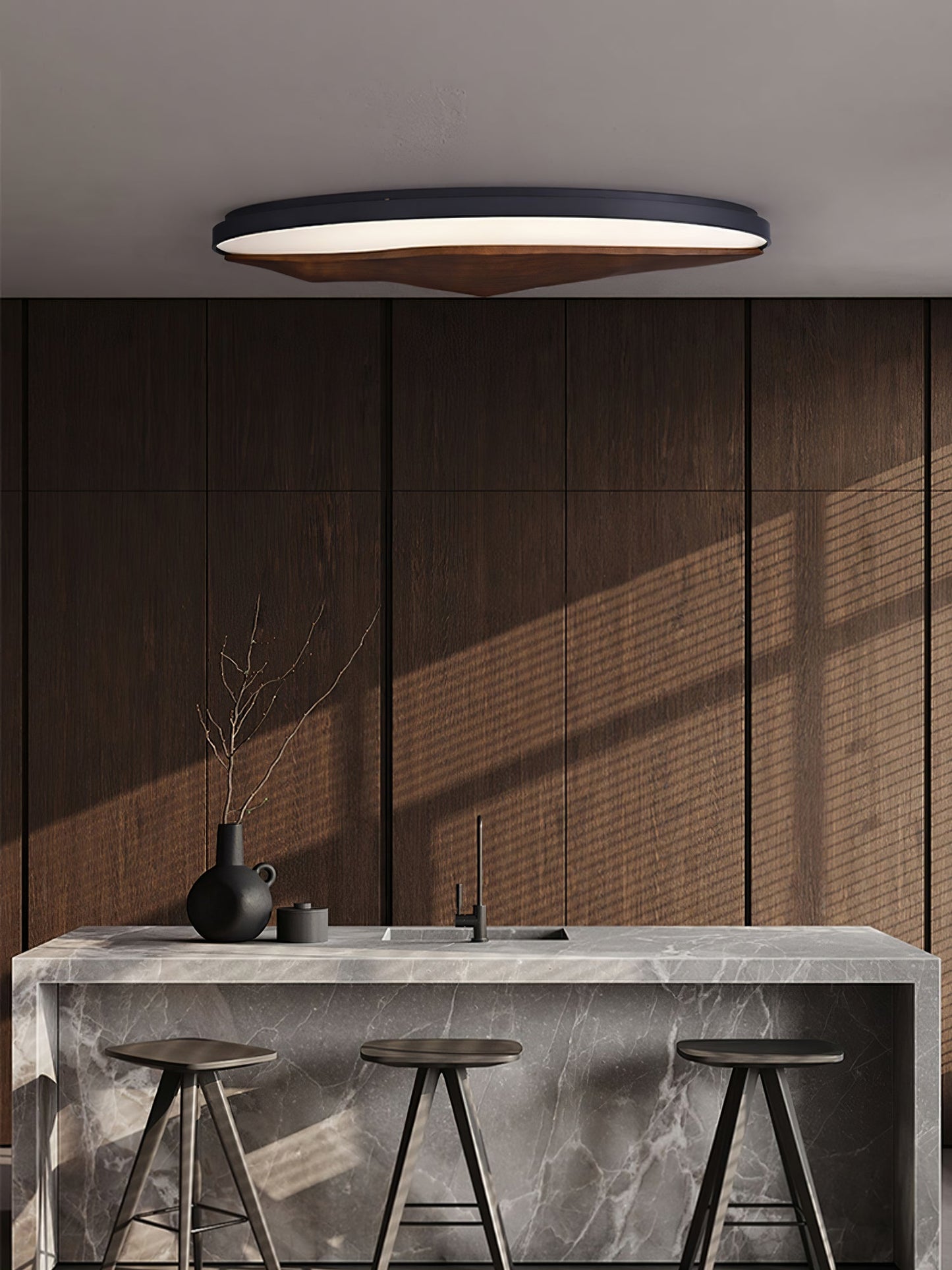 Half-Mountain Ceiling Lamp | Wood, Metal, Acrylic | White Shade