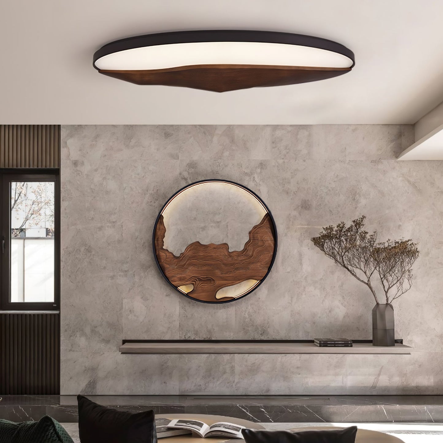 Half-Mountain Ceiling Lamp | Wood, Metal, Acrylic | White Shade