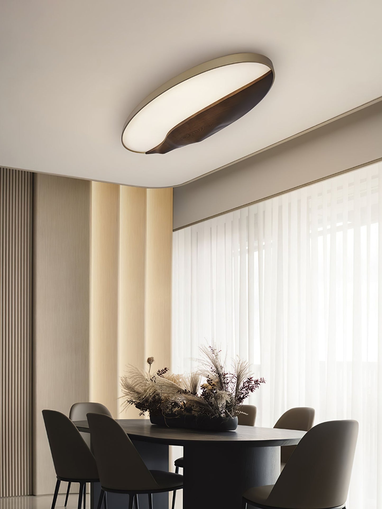 Half-Mountain Ceiling Lamp | Wood, Metal, Acrylic | White Shade