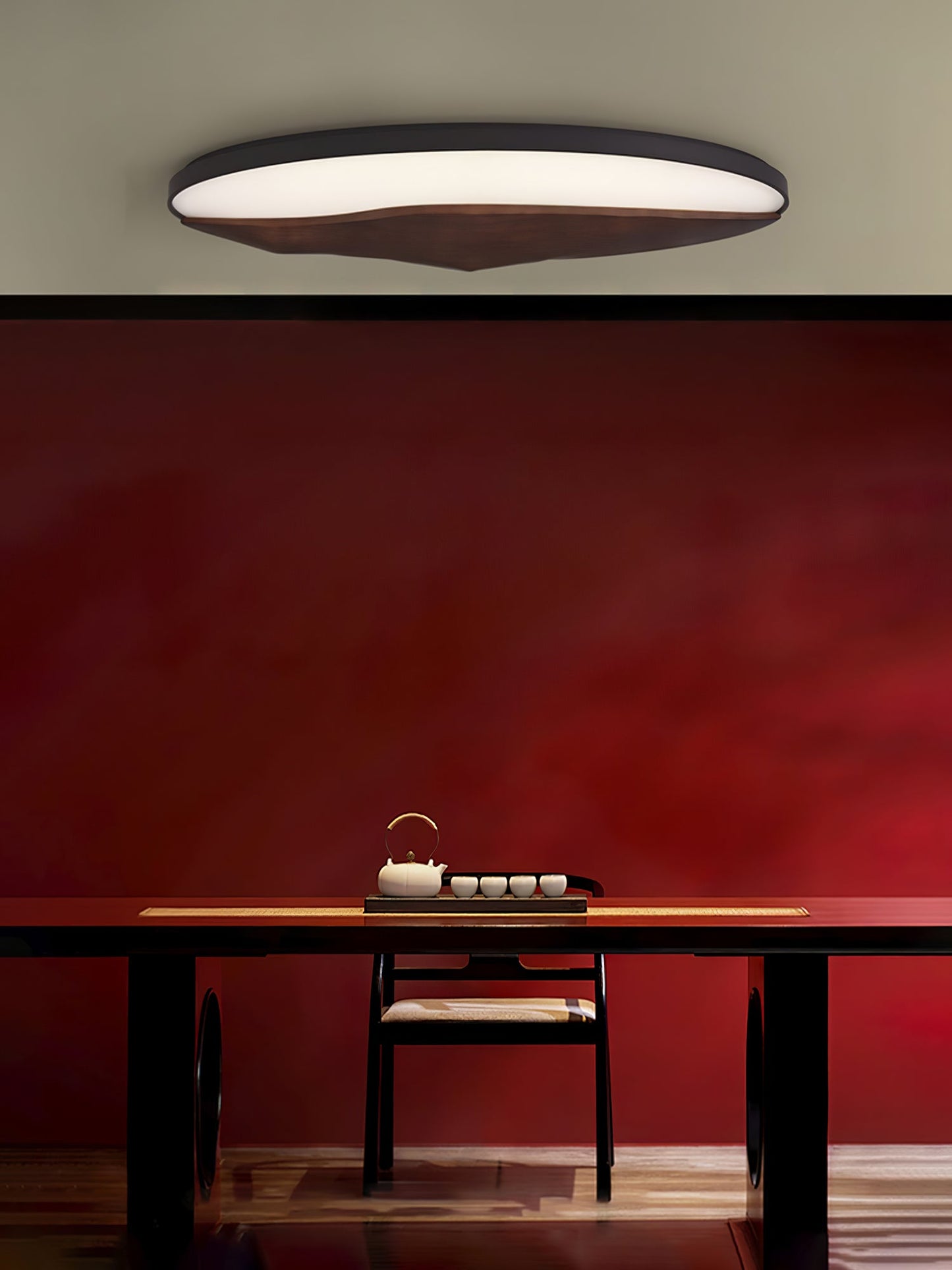 Half-Mountain Ceiling Lamp | Wood, Metal, Acrylic | White Shade