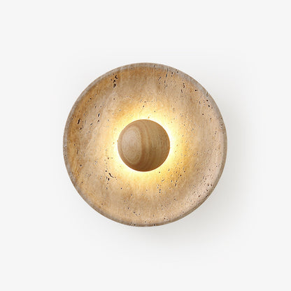 Halo Travertine Wall Light | Yellow Travertine & Wood | 25cm