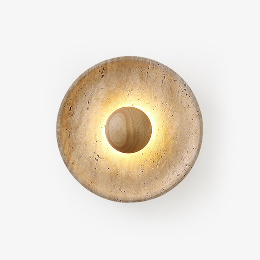 Halo Travertine Wall Light | Yellow Travertine & Wood | 25cm
