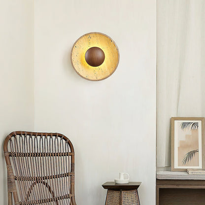 Halo Travertine Wall Light | Yellow Travertine & Wood | 25cm