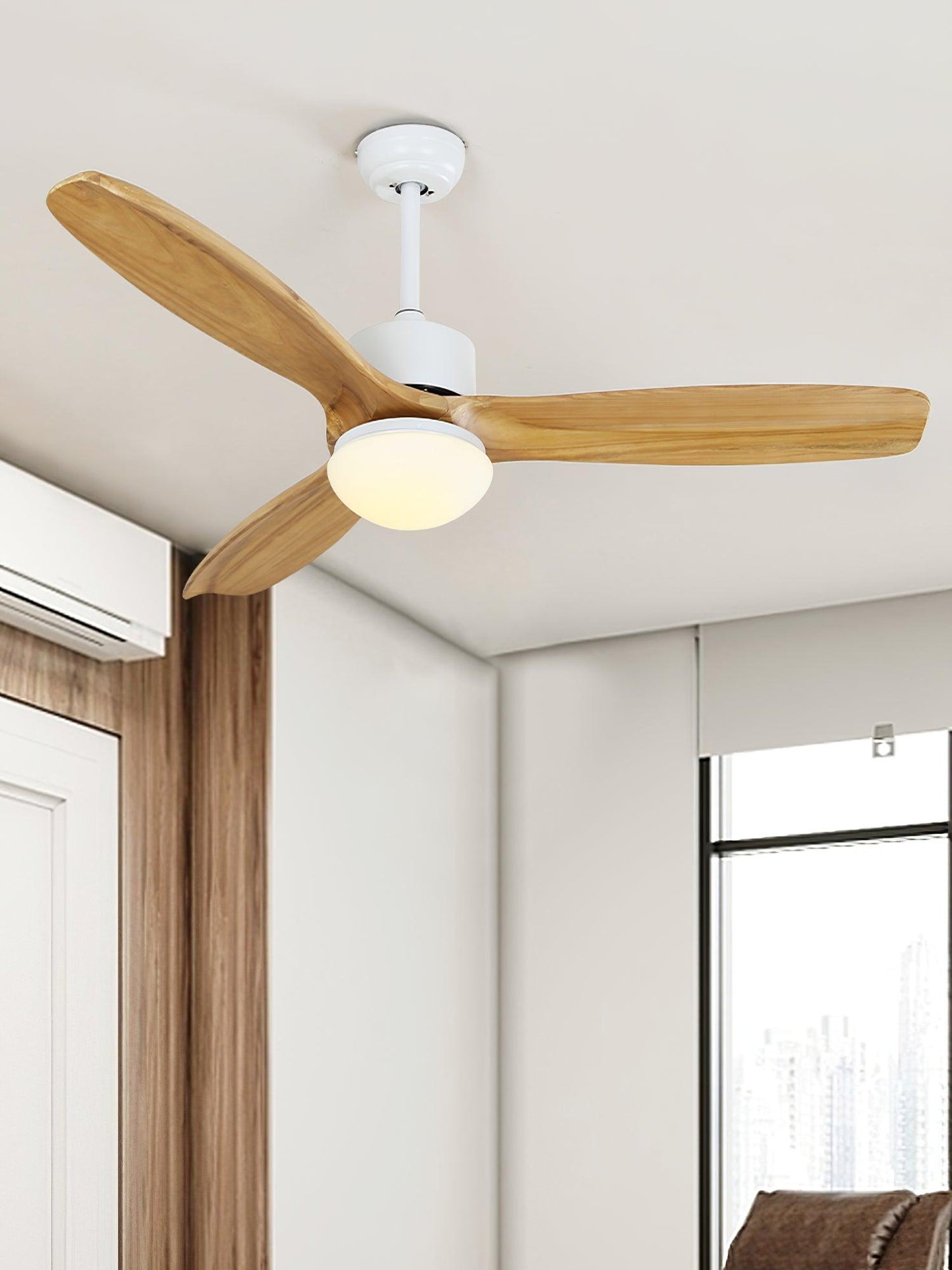 Harborough 3 Ceiling Fan Light | LED Integrated | White & Wooden