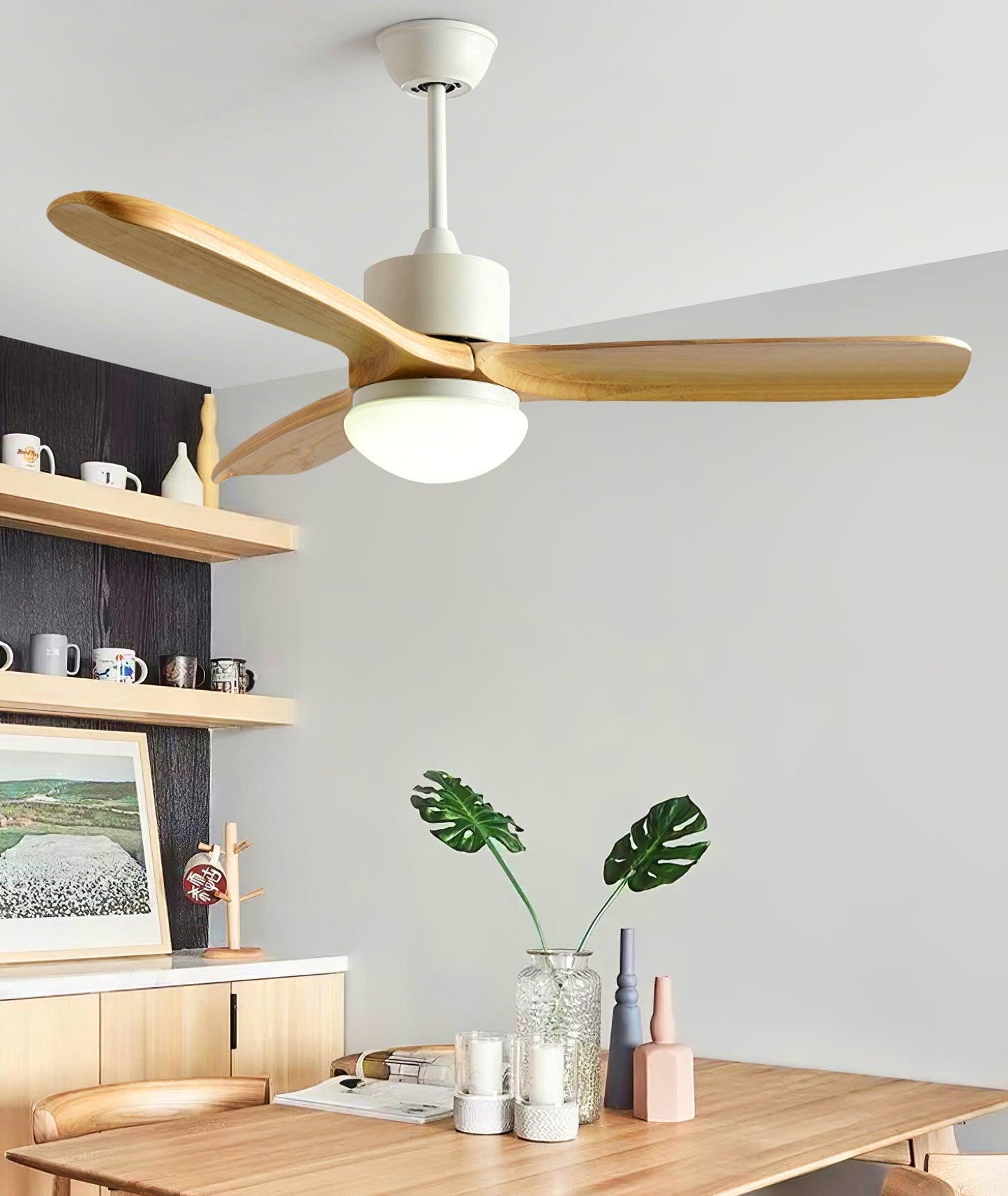 Harborough 3 Ceiling Fan Light | LED Integrated | White & Wooden
