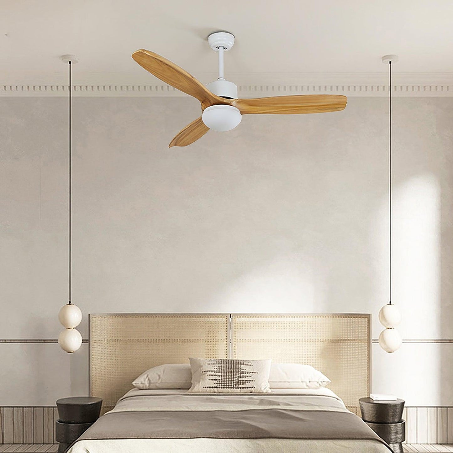 Harborough 3 Ceiling Fan Light | LED Integrated | White & Wooden